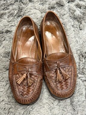 Bass Lloyd Mens 9M Brown Leather Tassel Loafers Woven Kiltie Slip On Shoes